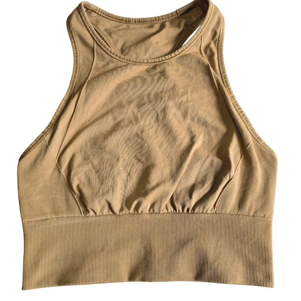 Lululemon Ebb to Train Bra Bronze Green High Neck Seamless Racerback Size 4